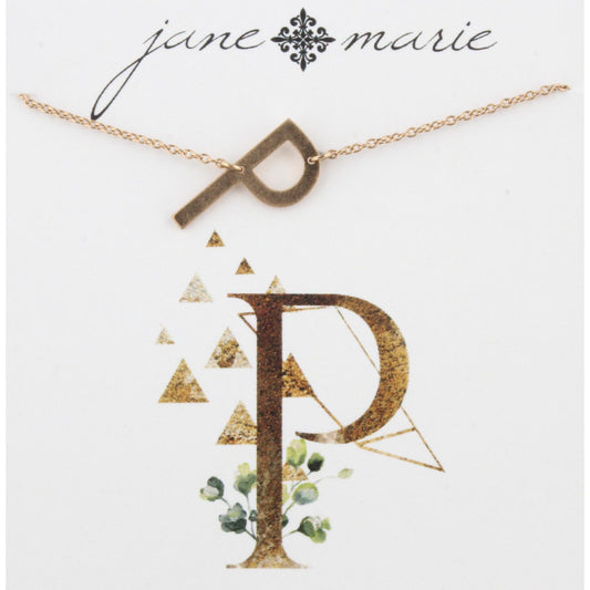 16" Gold P Initial Necklace, 3" Ext