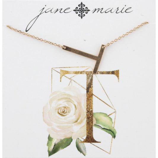 16" Gold T Initial Necklace, 3" Ext