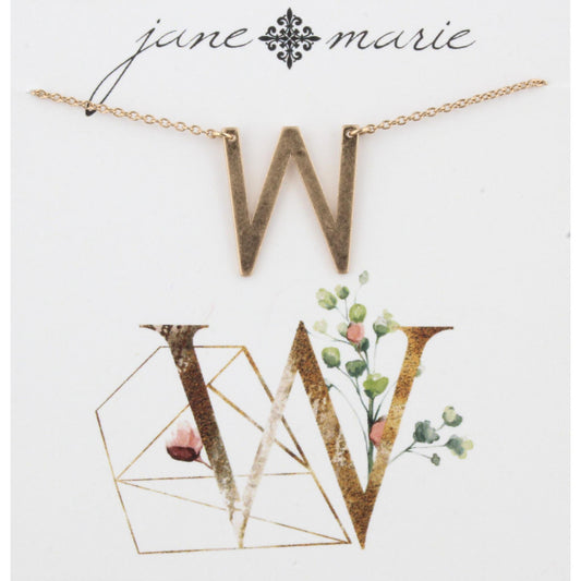 16" Gold W Initial Necklace, 3" Ext