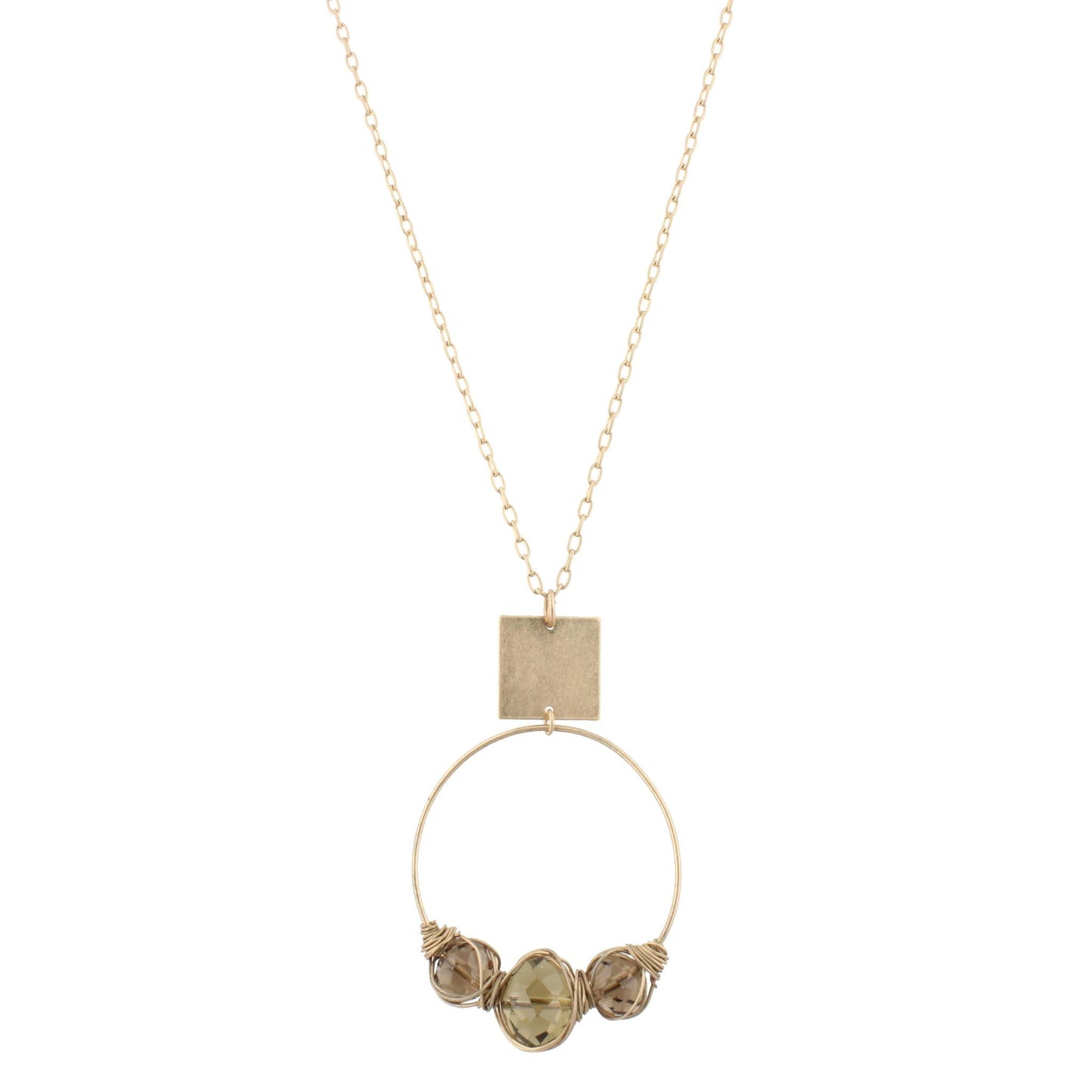 32" Gold Chain Necklace with Gold Wire Wrapped Triple Black Diamond Beaded Circle, 3" Ext