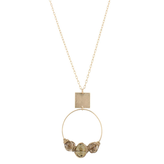 32" Gold Chain Necklace with Gold Wire Wrapped Triple Black Diamond Beaded Circle, 3" Ext