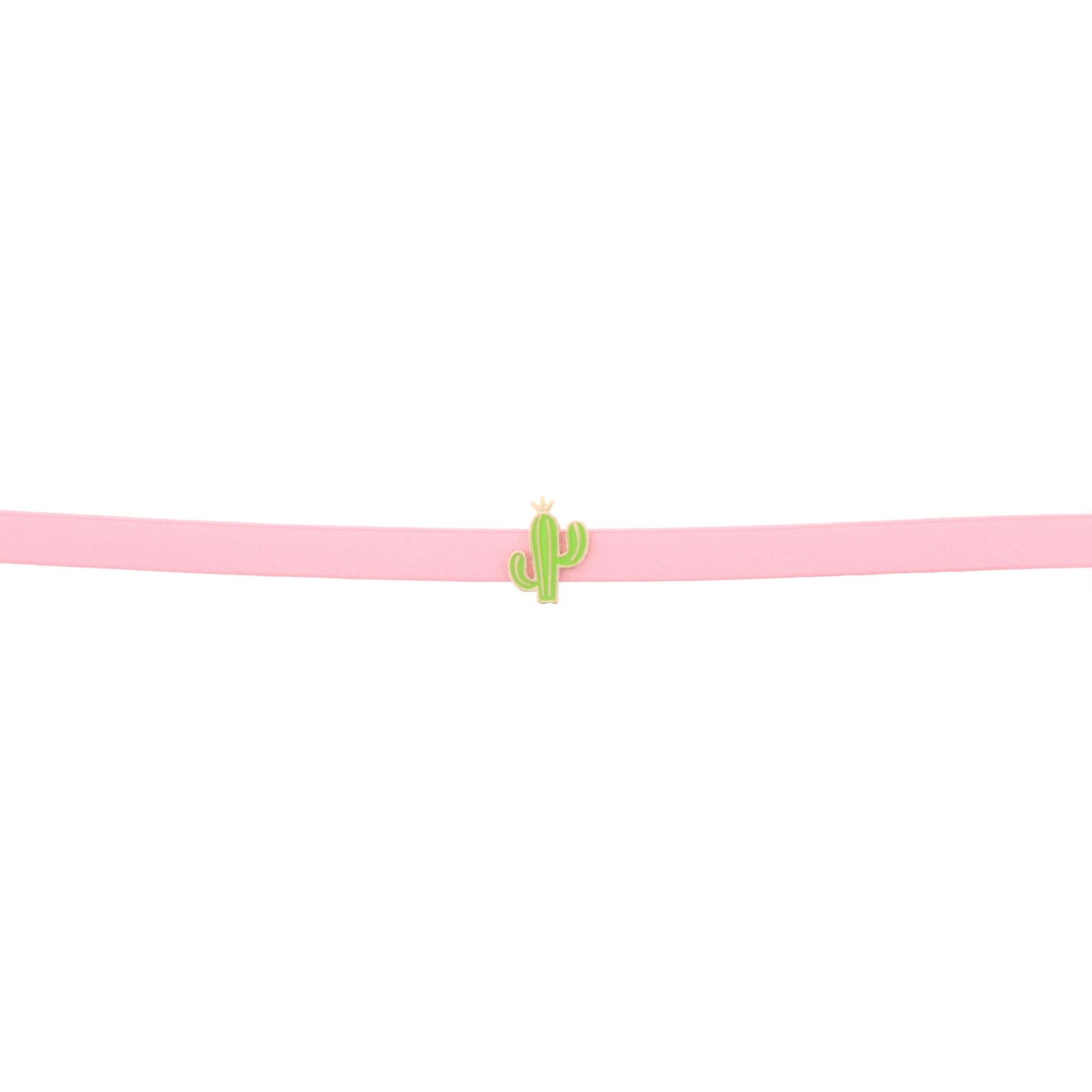 13" Kids Pink Leather Choker Necklace with Cactus, 3" Ext