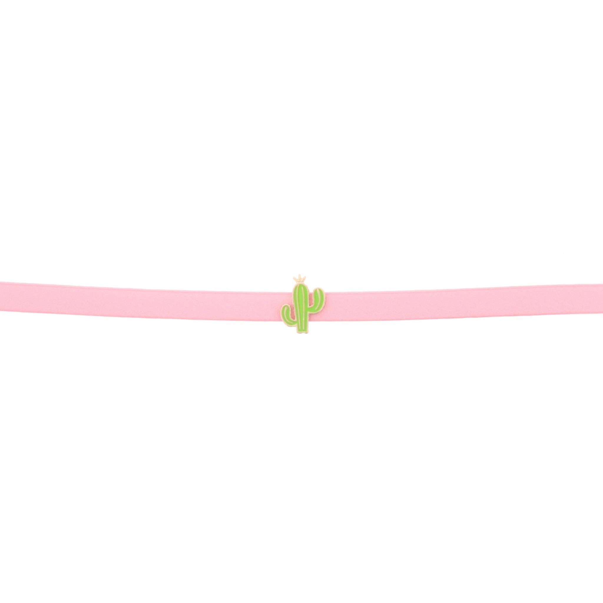 13" Kids Pink Leather Choker Necklace with Cactus, 3" Ext