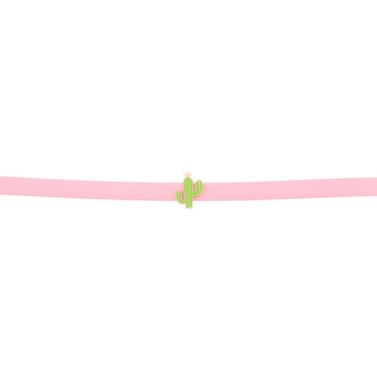 13" Kids Pink Leather Choker Necklace with Cactus, 3" Ext