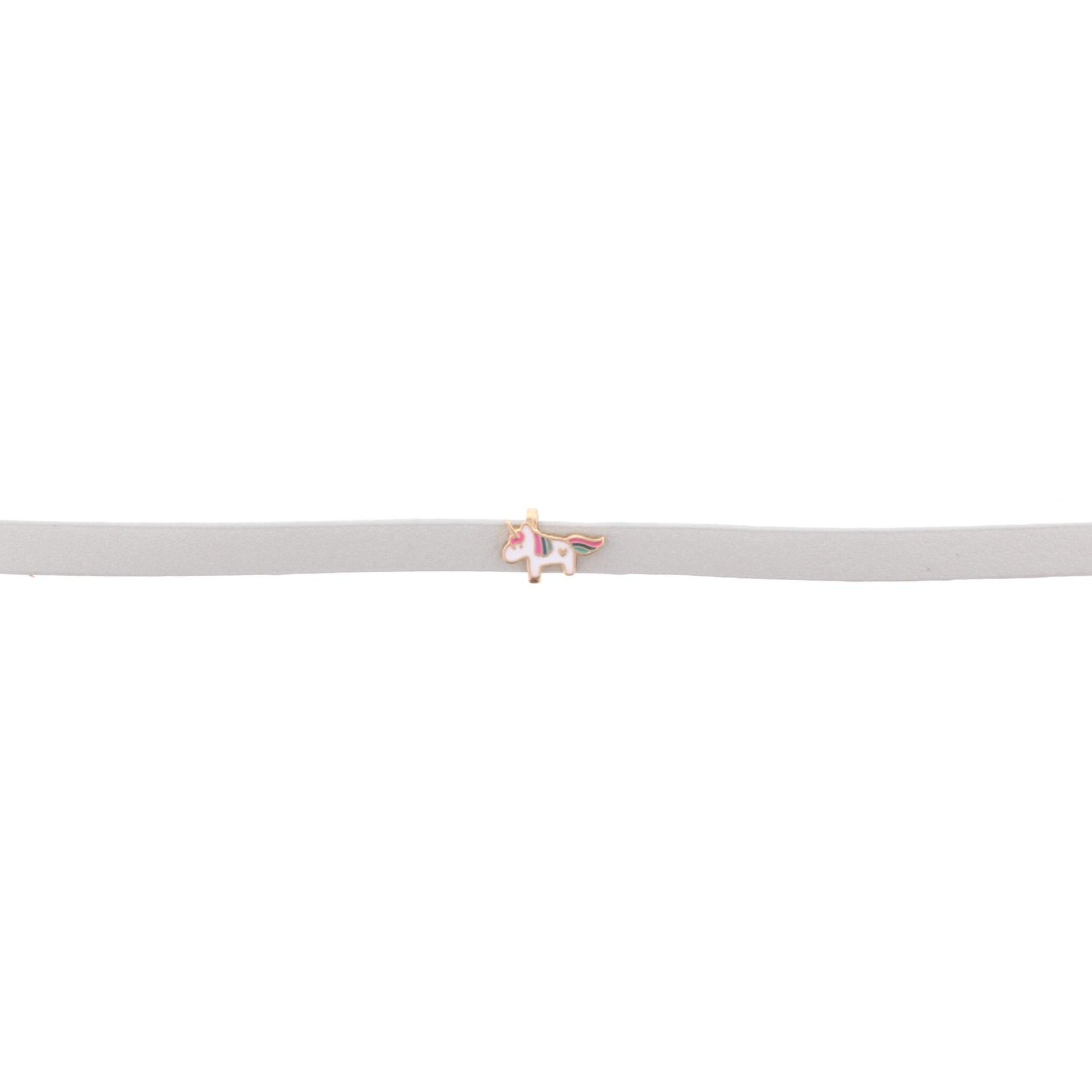 13" Kids Grey Leather Choker Necklace with Unicorn, 3" Ext
