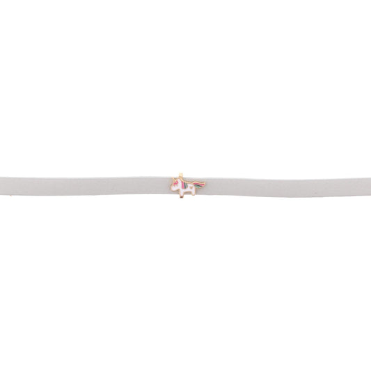 13" Kids Grey Leather Choker Necklace with Unicorn, 3" Ext