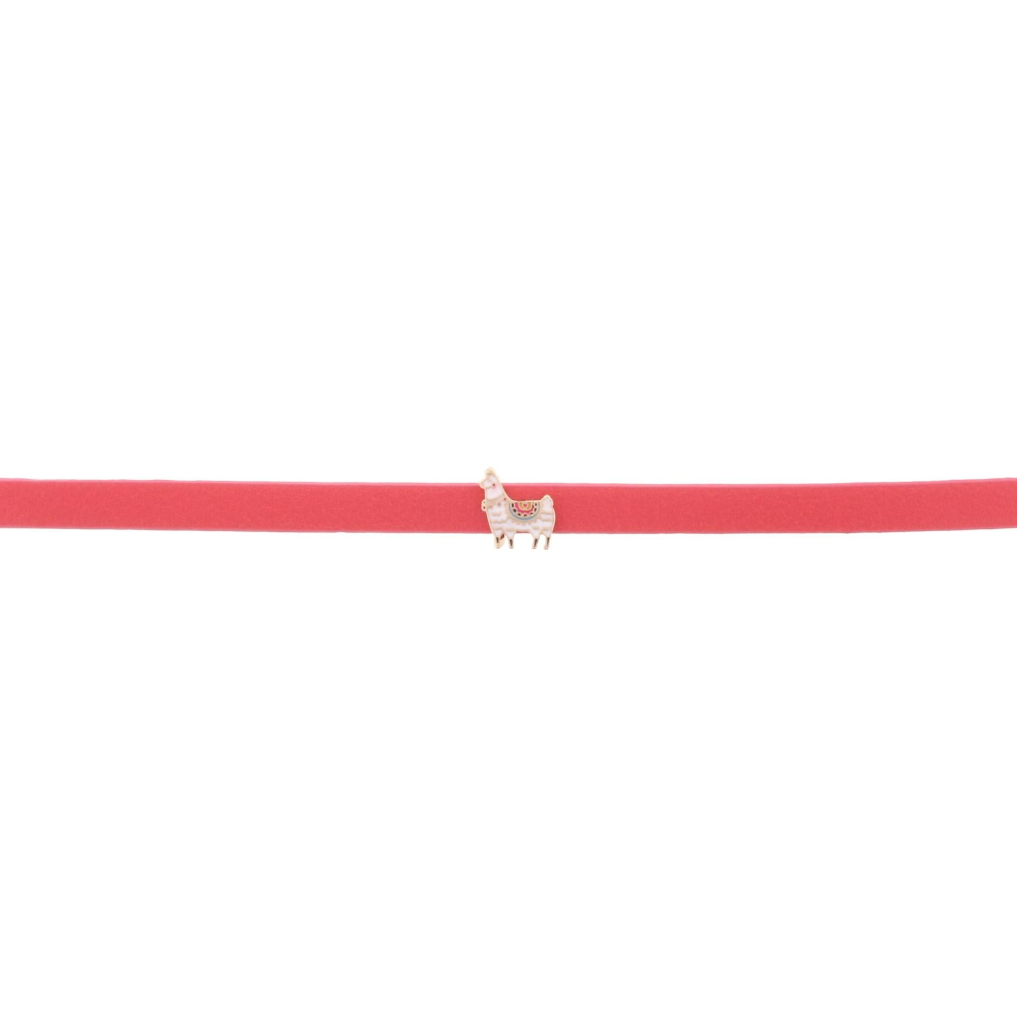 13" Kids Strawberry Leather Choker Necklace with Llama, 3" Ext