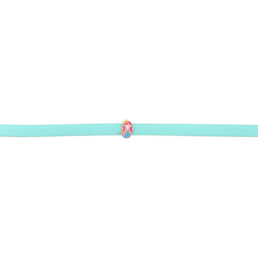 13" Kids Mint Leather Choker Necklace with Mermaid, 3" Ext