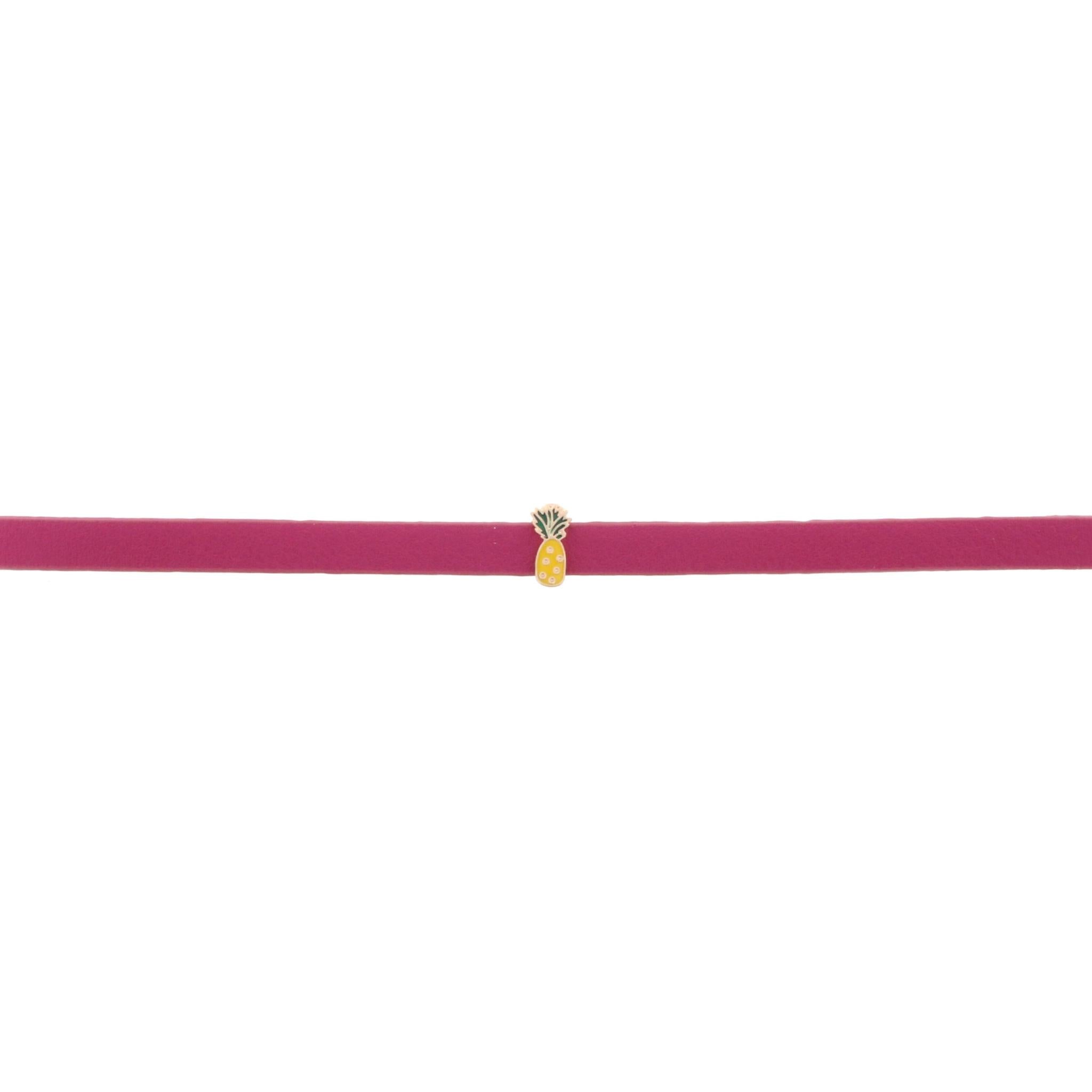 13" Kids Rasberry Leather Choker Necklace with Pineapple, 3" Ext,
