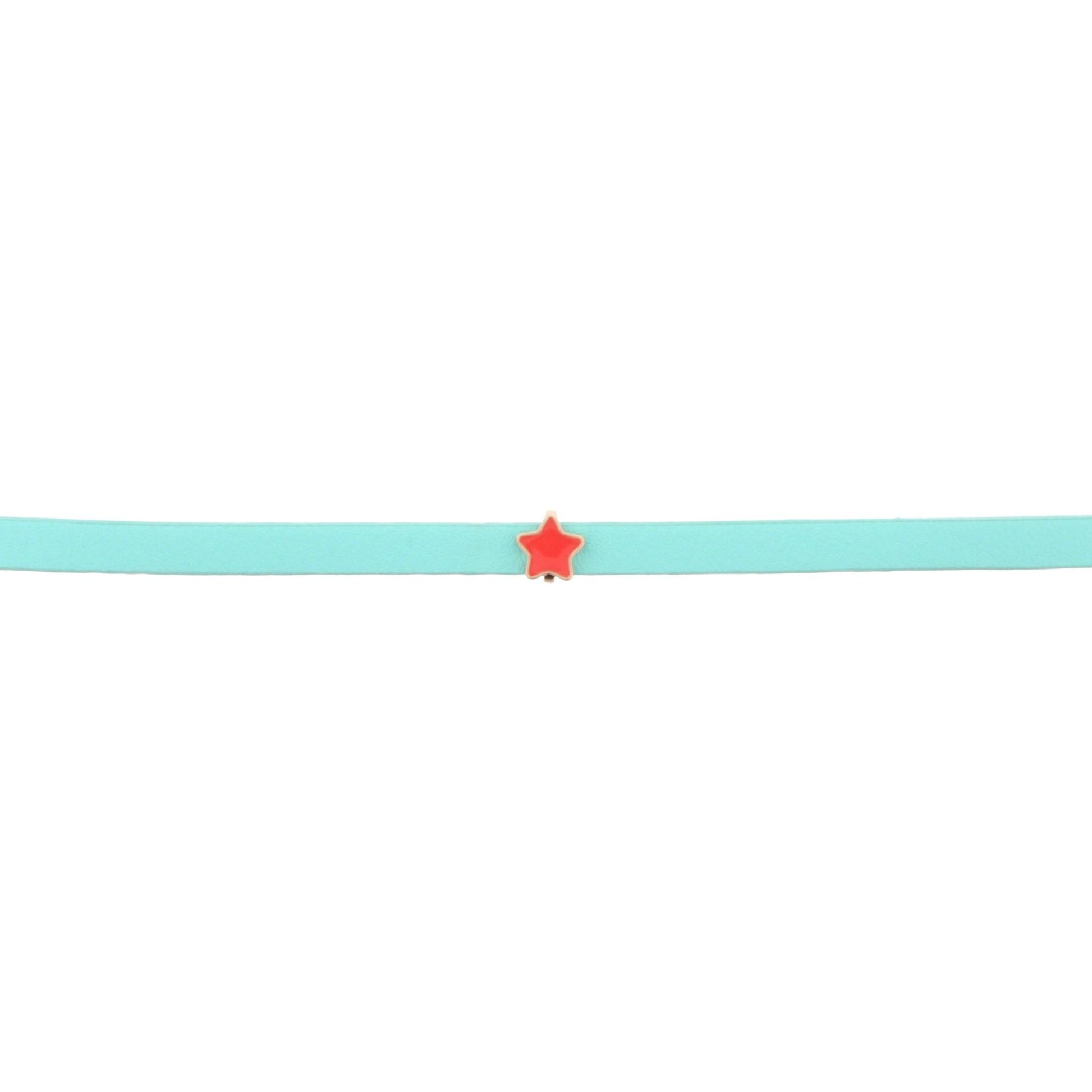 13" Kids Mint Leather Choker Necklace with Coral Star, 3" Ext