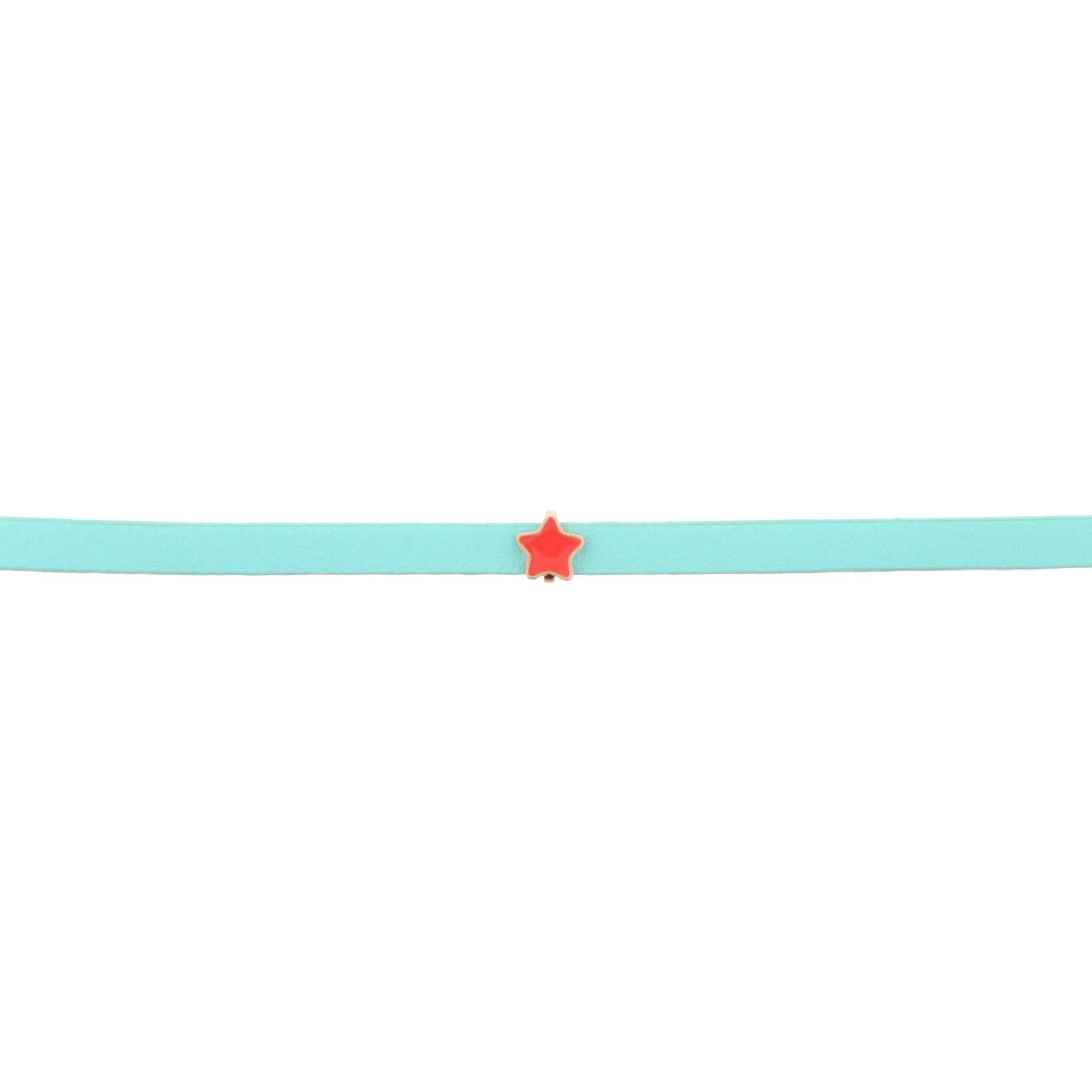 13" Kids Mint Leather Choker Necklace with Coral Star, 3" Ext