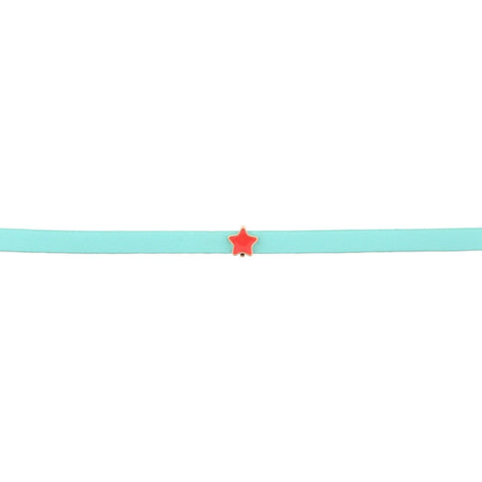 13" Kids Mint Leather Choker Necklace with Coral Star, 3" Ext