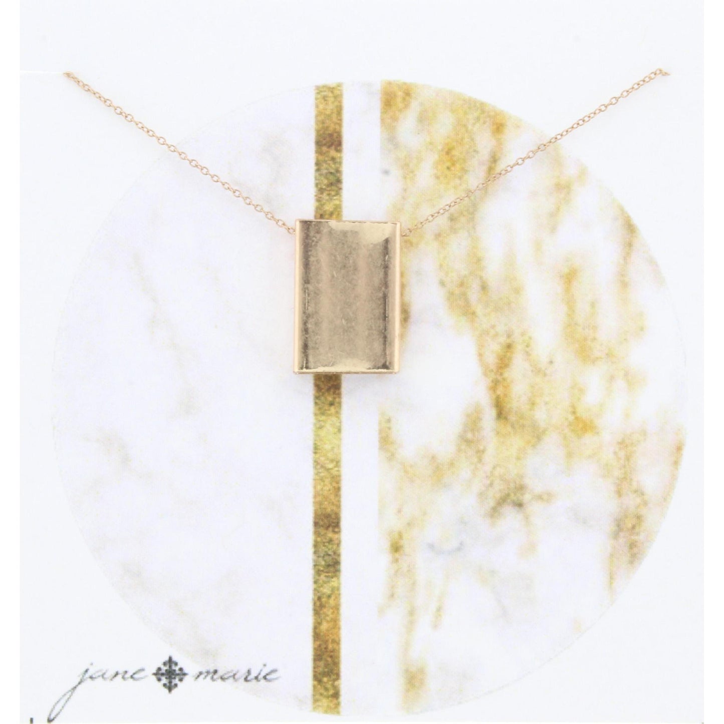 16" Gold Chain Necklace with Delicate Gold 3D Open Rectangle, 3" Ext