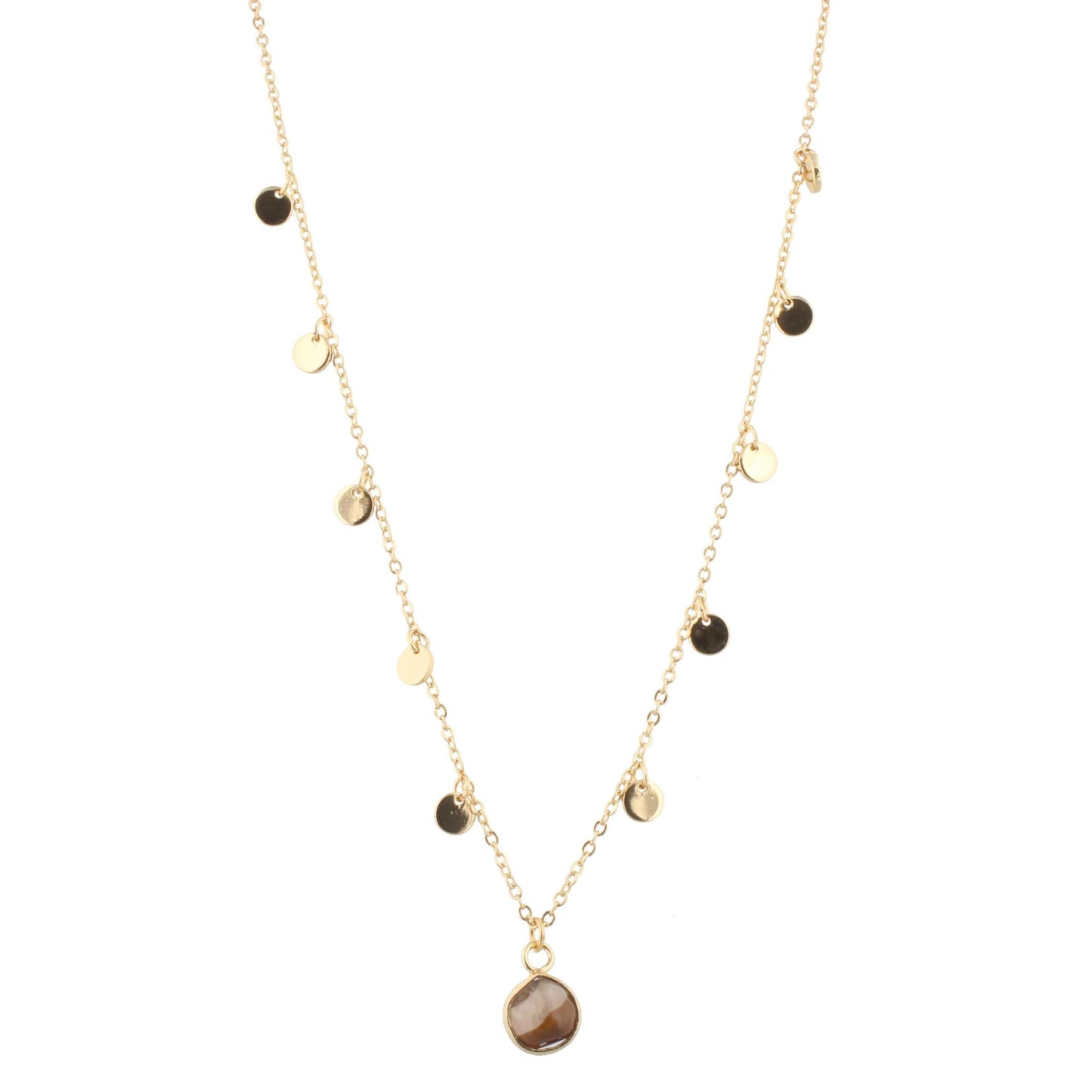 18" Gold 2 Layer Necklace with Brown Pendant, 3" Ext