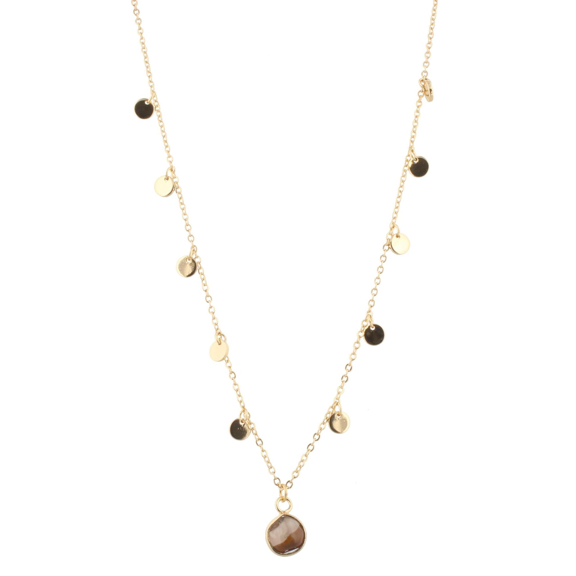 18" Gold 2 Layer Necklace with Brown Pendant, 3" Ext