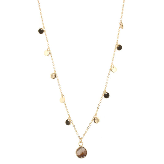 18" Gold 2 Layer Necklace with Brown Pendant, 3" Ext