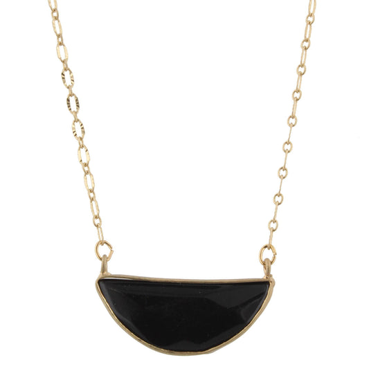 16" Gold Chain Necklace with Jet Half Circle Stone, 3" Ext