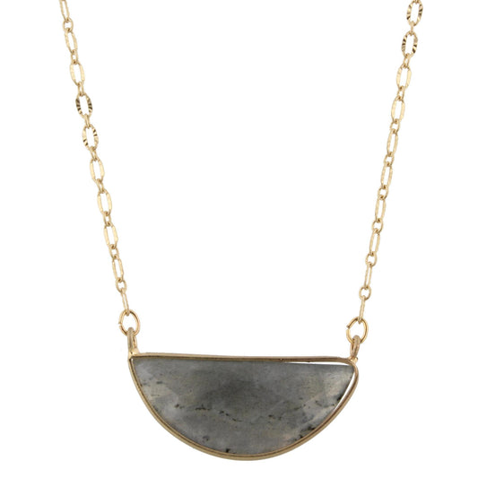 16" Gold Chain Necklace with Labrodite Half Circle Stone, 3" Ext