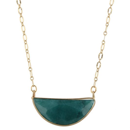 16" Gold Chain Necklace with Amazonite Half Circle Stone, 3" Ext