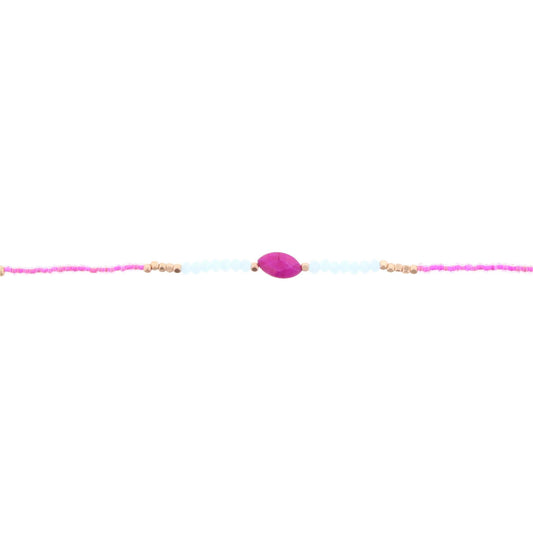 12" Kids Teal, Mint, Pink, Light Blue Choker Necklace with Fuschia Stone, 2" Ext