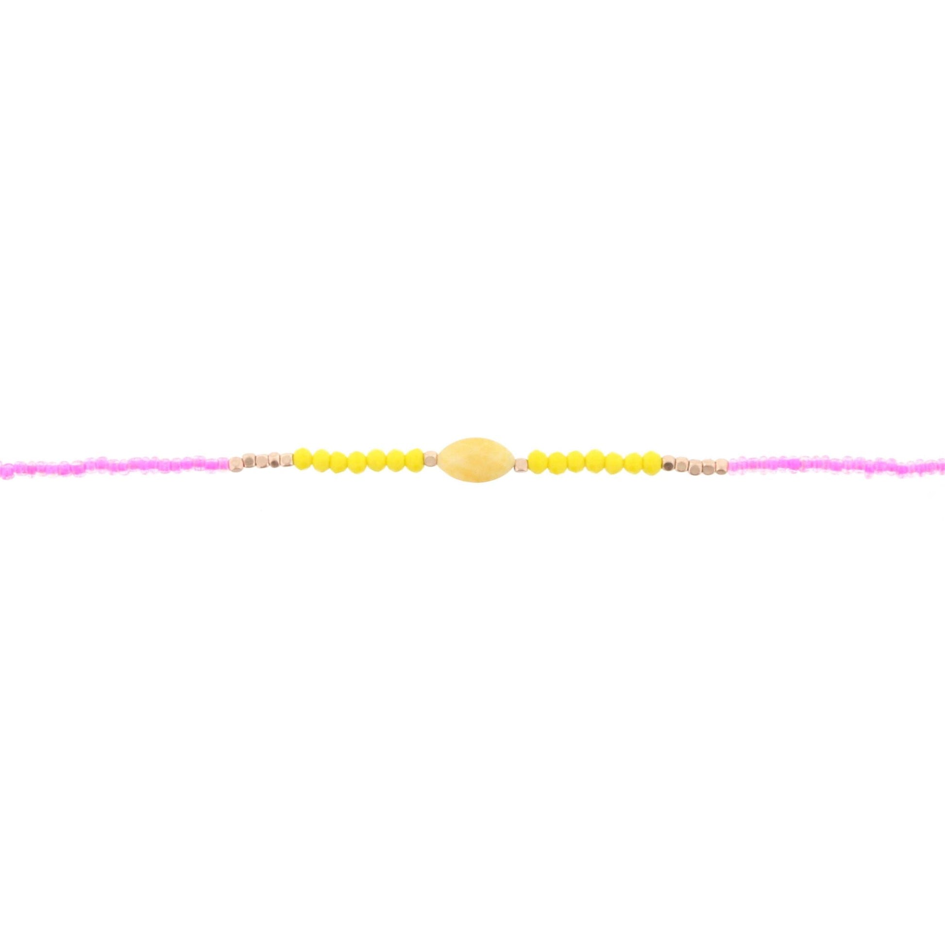 12" Kids Hot Pink, Yellow Choker Necklace with Yellow Stone, 2" Ext