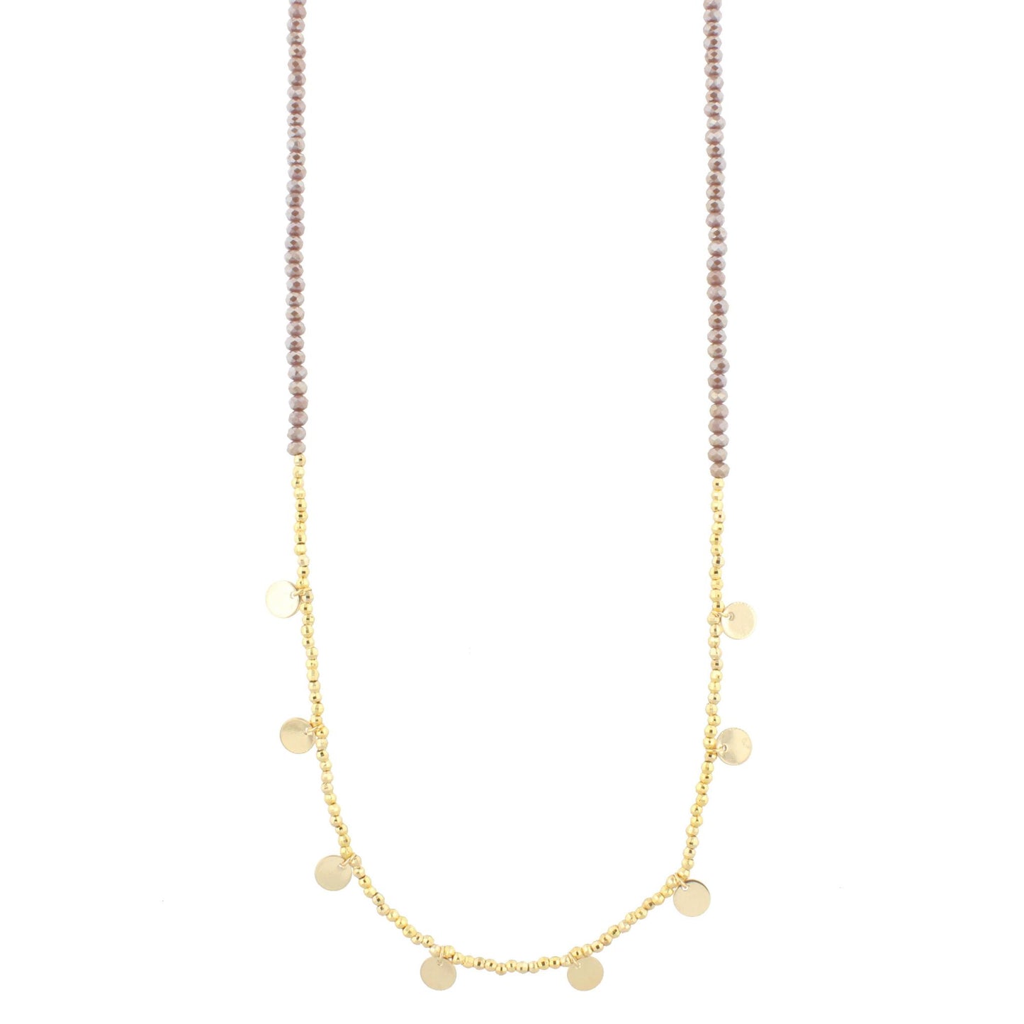 30" Frosted Grape Beaded Necklace with Gold Beads & Disks, 3" Ext