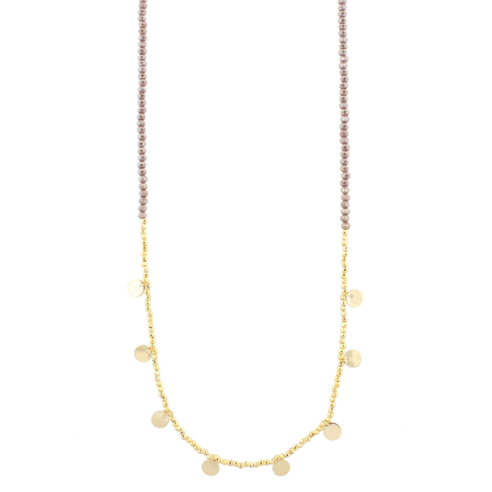 30" Frosted Grape Beaded Necklace with Gold Beads & Disks, 3" Ext