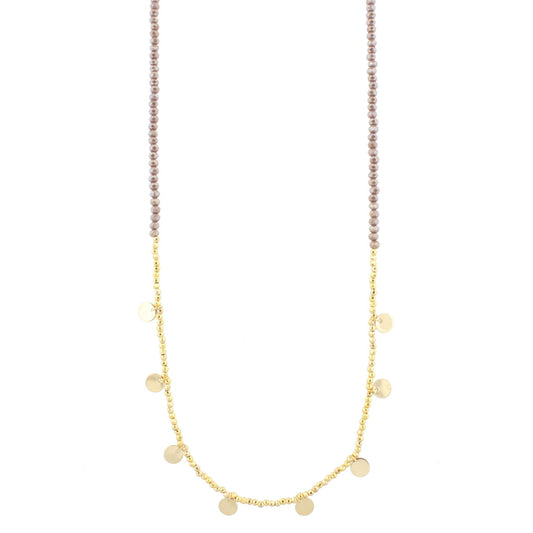 30" Frosted Grape Beaded Necklace with Gold Beads & Disks, 3" Ext