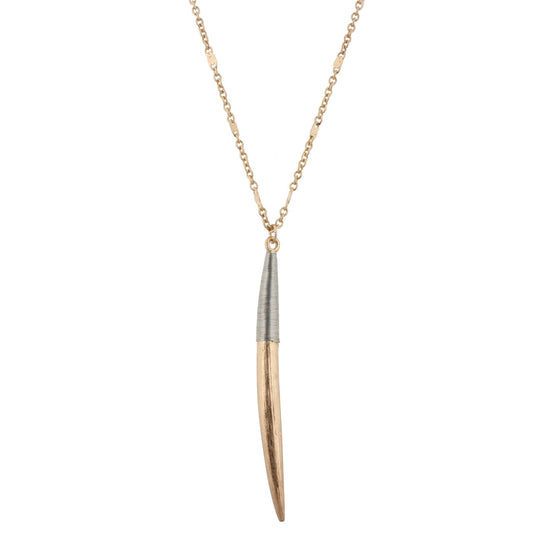 32" Gold Chain Necklace with Wire Wrapped Gold Horn, 3" Ext