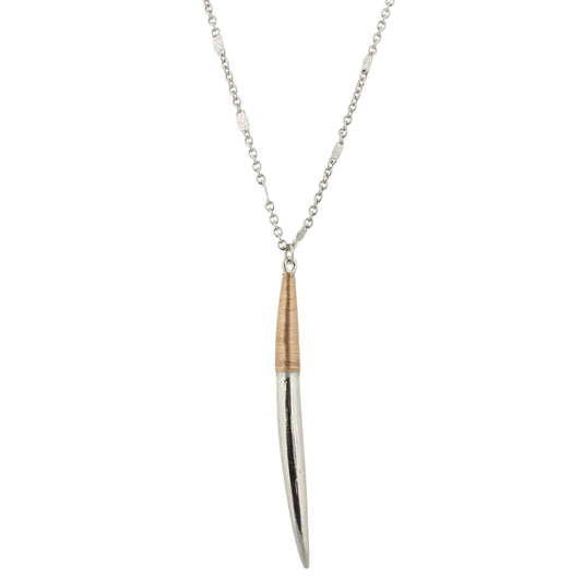 32" Silver Chain Necklace with Gold Wrapped Silver Horn, 3" Ext