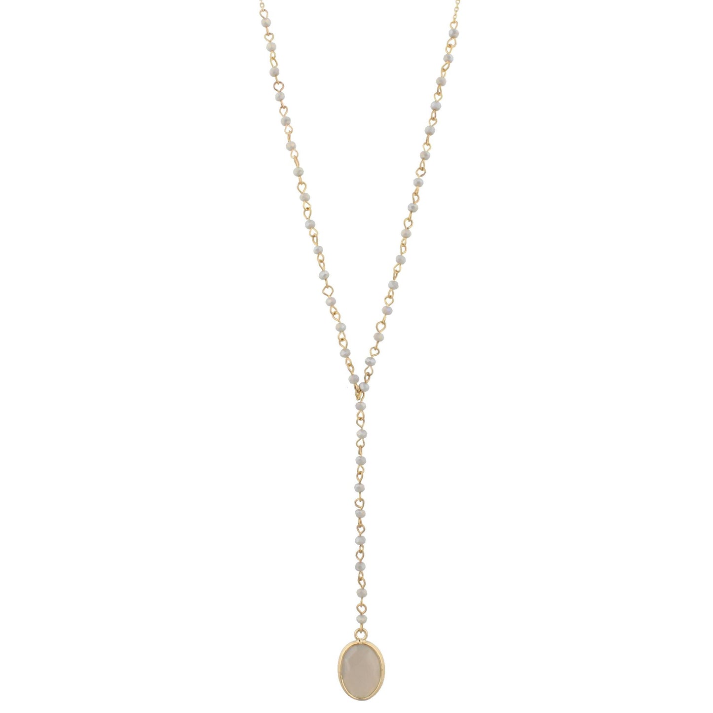 32" Delicate Grey Y Necklace with Grey Stone, 3" Ext