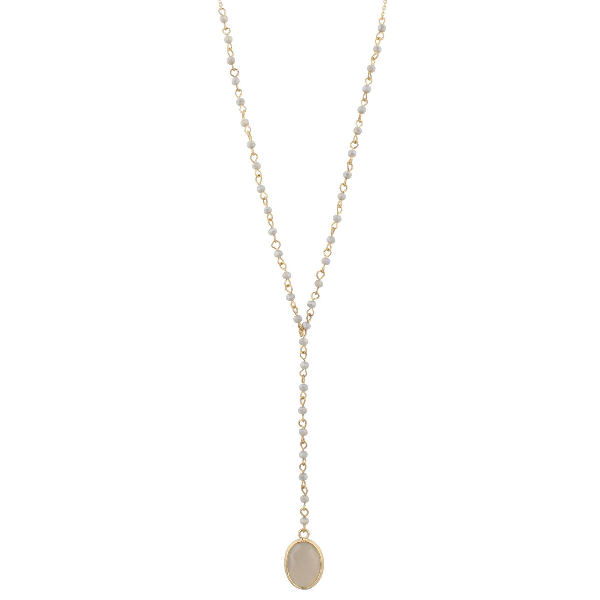 32" Delicate Grey Y Necklace with Grey Stone, 3" Ext