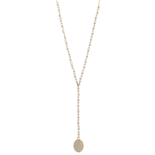 32" Delicate Grey Y Necklace with Grey Stone, 3" Ext