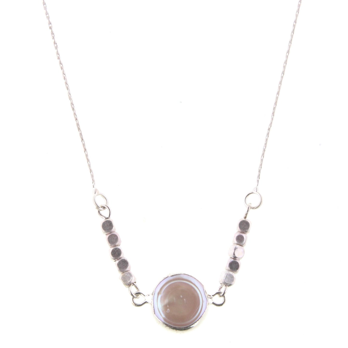 16" Gold Chain Necklace with Circle Pearl and Silver Beads, 3" Ext