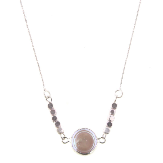 16" Gold Chain Necklace with Circle Pearl and Silver Beads, 3" Ext