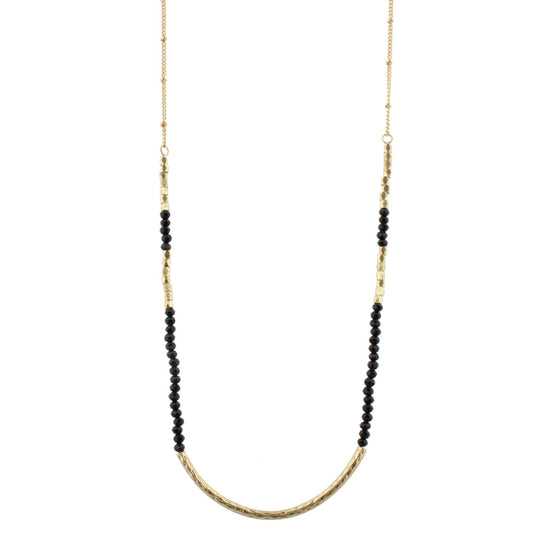 30" Jet Beaded Necklace with Gold Curved Bar, 3" Ext