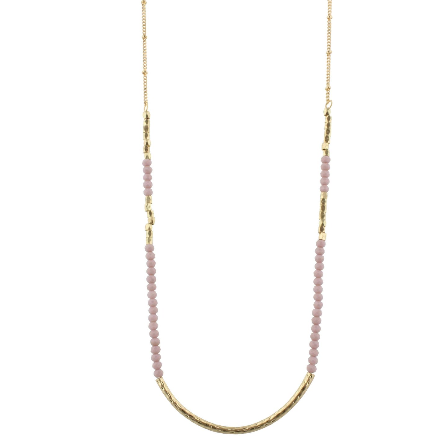 30" Lavender Beaded Necklace with Gold Curved Bar, 3" Ext,