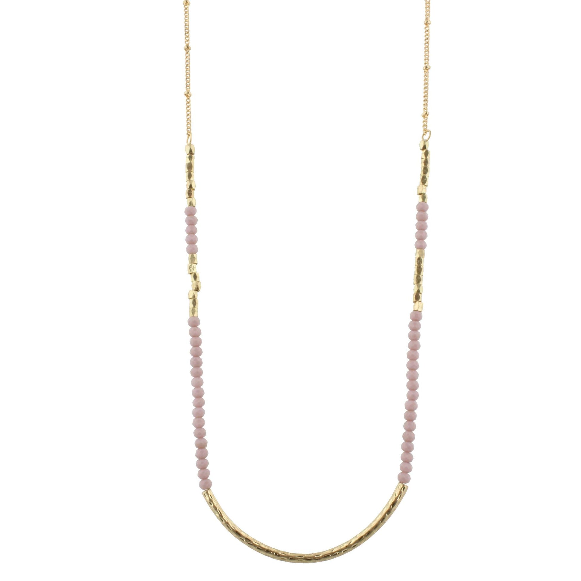 30" Lavender Beaded Necklace with Gold Curved Bar, 3" Ext,