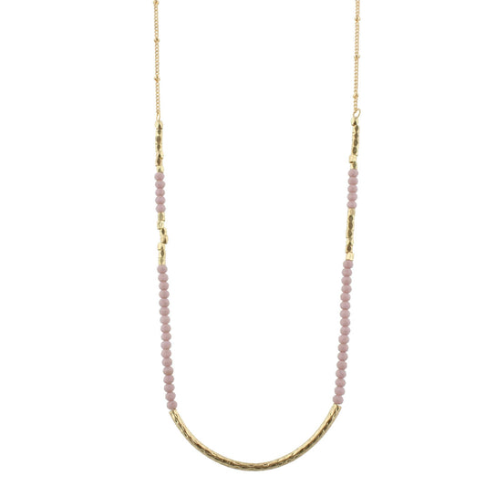 30" Lavender Beaded Necklace with Gold Curved Bar, 3" Ext,