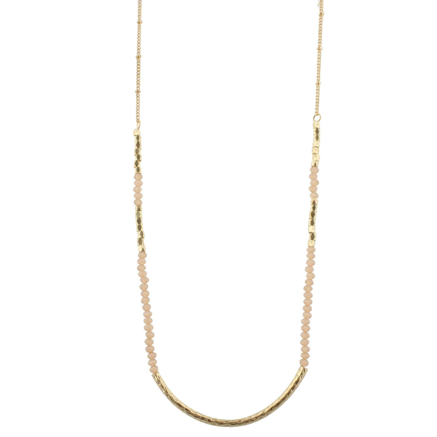 30" Matte Beaded Necklace with Gold Curved Bar, 3" Ext