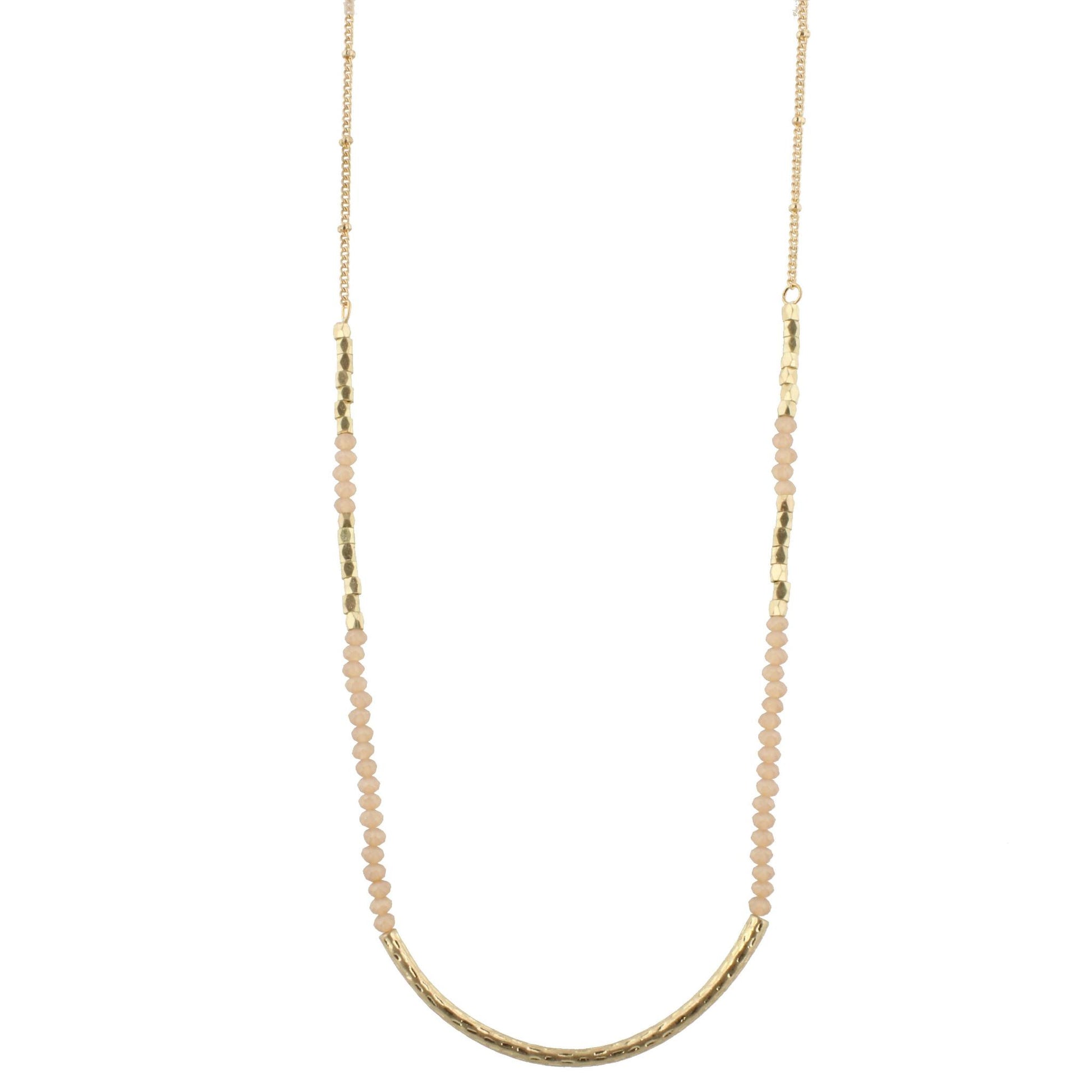 30" Matte Beaded Necklace with Gold Curved Bar, 3" Ext