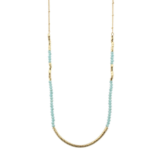 30" Light Mint Beaded Necklace with Gold Curved Bar, 3" Ext