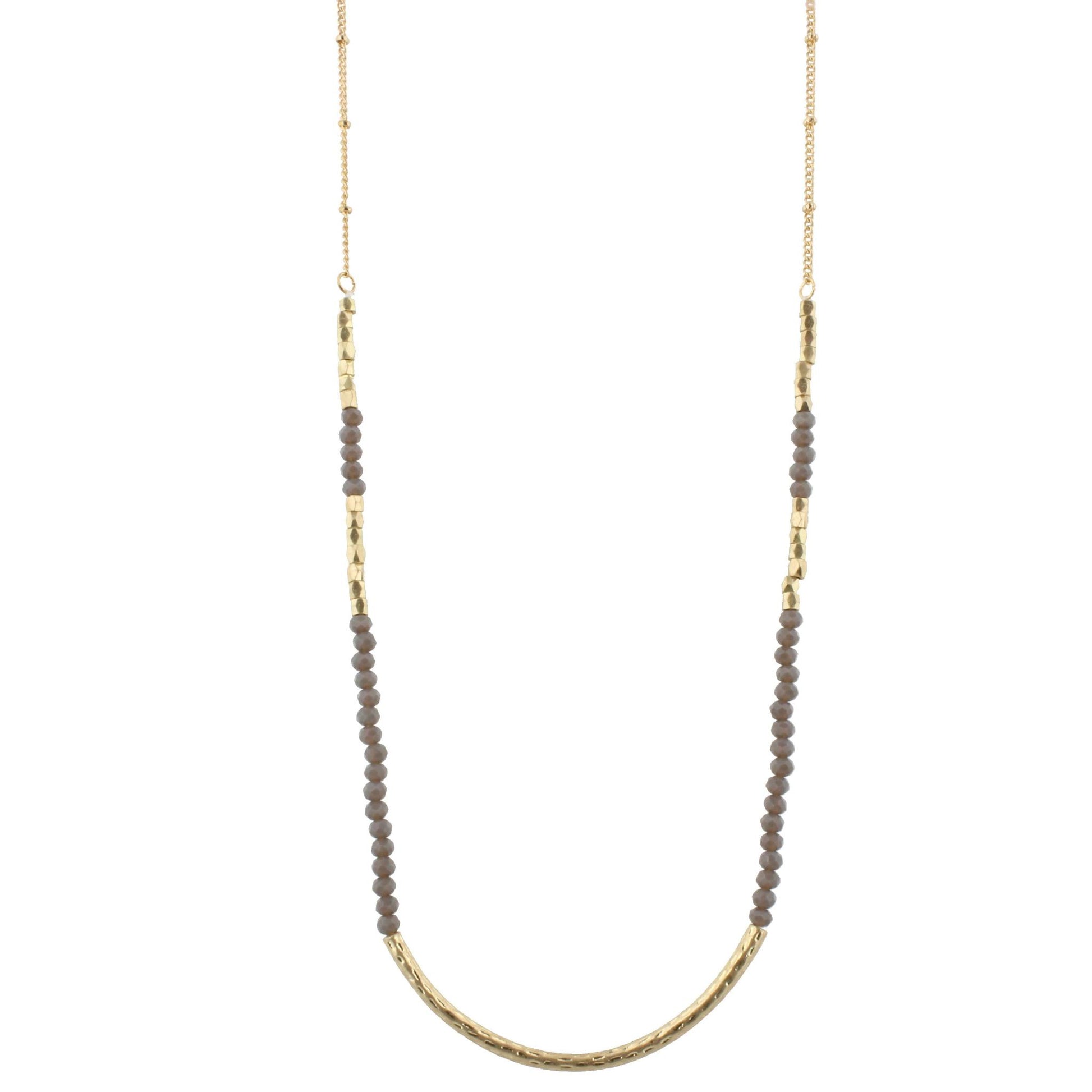 30" Opaque Grey Beaded Necklace with Gold Curved Bar, 3" Ext