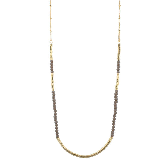 30" Opaque Grey Beaded Necklace with Gold Curved Bar, 3" Ext