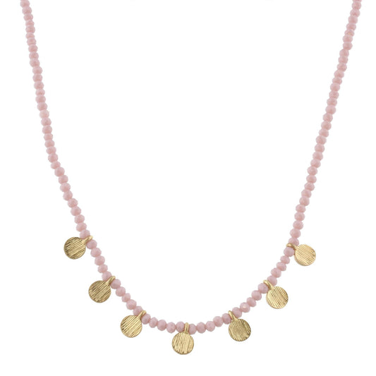 16" Lavender Beaded Necklace with Gold Disks, 3" Ext
