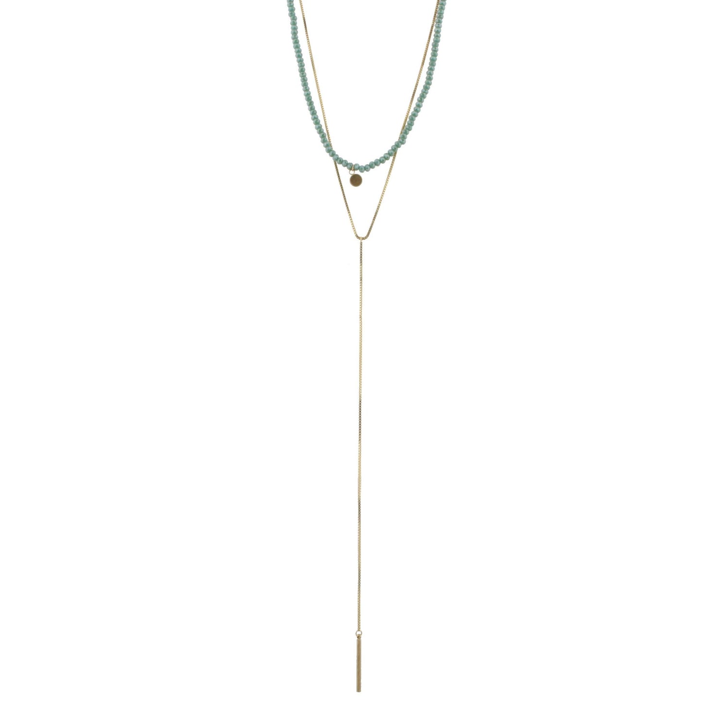 16" Green Mint Beaded 2 Layer Necklace with 8" Y Drop, 3" Ext