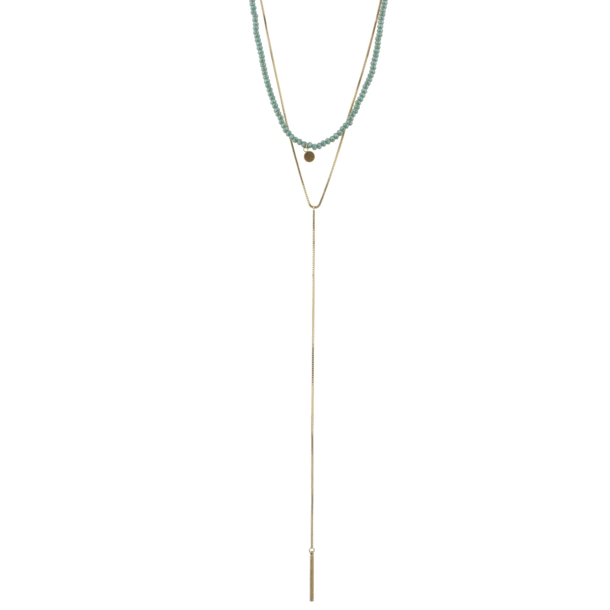 16" Green Mint Beaded 2 Layer Necklace with 8" Y Drop, 3" Ext