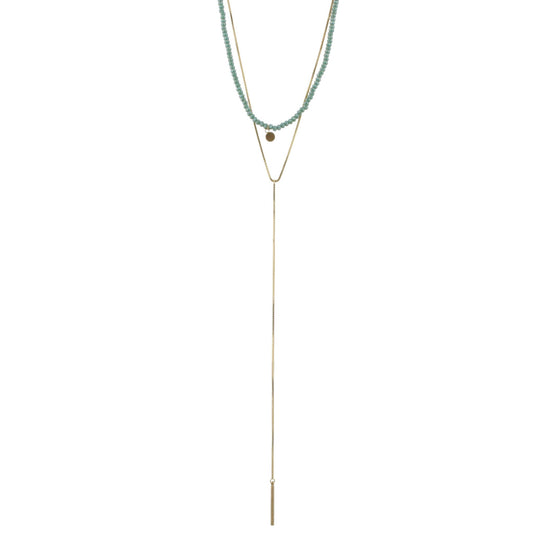 16" Green Mint Beaded 2 Layer Necklace with 8" Y Drop, 3" Ext