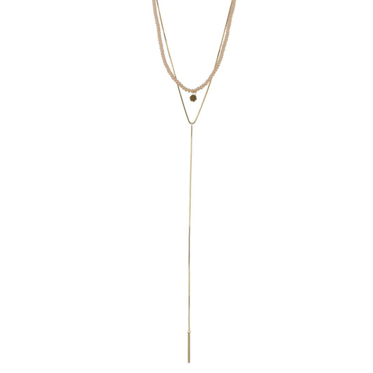16" Matte Nude Beaded 2 Layer Necklace with 8" Y Drop, 3" Ext
