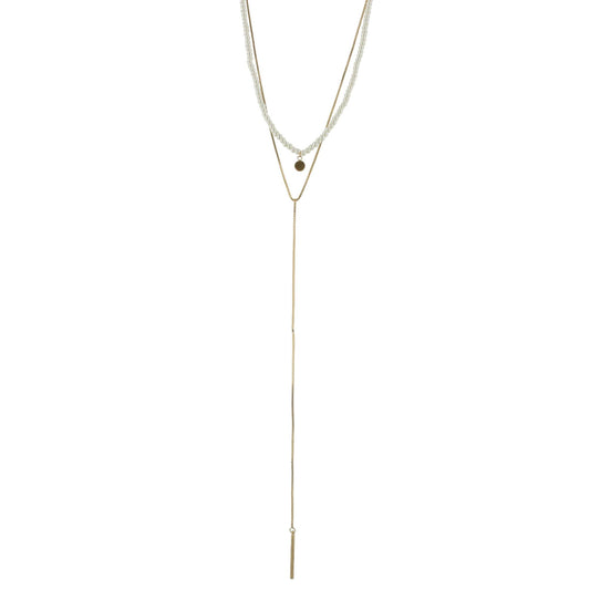 16 Pearl Beaded 2 Layer Necklace with 8" Y Drop, 3" Ext